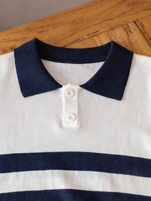 Boys' Striped Polo Shirt, Short Sleeve Lyocell Knit Pullover Sweater, Lightweight, Suitable For Spring, Summer, Autumn - White - View 3