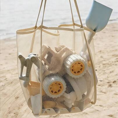 1pc Beach Toy Bag, Large Beach Tote Bag, Foldable Big Size Kids Toy Storage Bag, For Collecting Toys, Shells, Clothes And Towels On The Beach (Made Of Lightweight Mesh Material, Do Not Overload With Heavy Items, Not For Outdoor Backpack Or Shopping Bag Use)