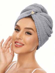 1条超细纤维干发巾，超强吸水干发帽，柔软珊瑚绒速干干发巾，简约纯色浴室毛巾，防毛躁湿发浴帽，带松紧带睡眠帽，温和呵护卷发或受损发质/浴室用品/节日必备/复活节/母亲节礼物/婚礼/家居 - 多色 - 查看 10