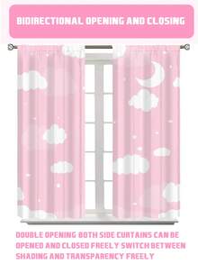 Bộ 2 rèm cửa sổ in hình mây, trăng và sao, màu hồng pastel, thích hợp cho phòng trẻ em, trang trí phòng ngủ bé gái, rèm cửa sổ phòng ngủ thẩm mỹ, bán sỉ theo nhóm. - Nhiều màu - Xem 3