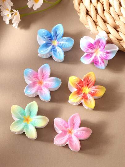 6个彩色扎染雏菊迷你/中号发爪夹，编织发髻爪夹，刘海夹，女士日常及节日佩戴