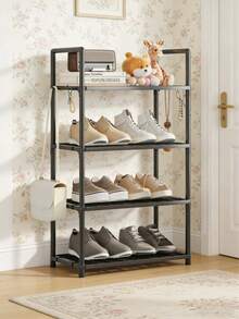 1pc 4-5 Tier Black Storage Rack Freestanding Multipurpose Shelf Organizer For Living Room Bedroom Entryway Balcony Kitchen Garage, Heavy Duty Metal Shelving Unit, Easy Assembly, Durable Industrial Style, Perfect For Rental Homes Small Spaces Dorms Apartments, Space-Saving Vertical Storage Solution, Modern Home Organization Furniture - Multicolor - View 7