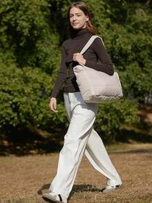 Nuevo bolso de mano para mujer de color rosa sólido, con interior espacioso con portavasos, cierre de cremallera de metal suave, asas dobles para llevar al hombro o en la mano, adecuado para - Blanco - Ver 6