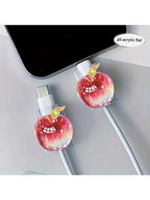 2D Acrylic FLAT 2pcs Colorful Red Apple Data Cable Protection Case, Anti-Damage, Type-C Mobile Phone Data Cable Protector, Beautiful And Durable Protection Case - Multicolor - View 7