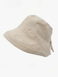 复古格子防风渔夫帽，女士夏季防晒宽檐帽，时尚修脸渔夫帽，休闲涤纶透气防紫外线帽，春夏款 - 帽子 - 查看 13