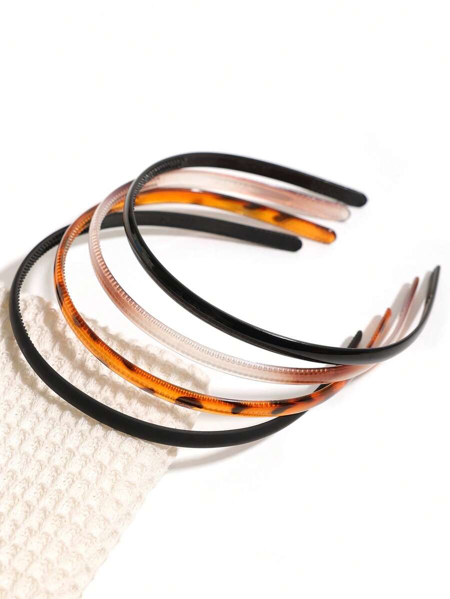 4pcs/Set 0.8P Solid Color Leopard Print Matte Colored Toothed Headbands Hair Accessories For Women Hair Band Hair Hoop, Summer, Holiday, Travel
