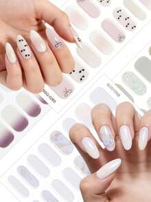 4Pcs Spring/Summer Solid-Colour Minimalist Semi Cured Gel Nail Strips,Fresh Style Nail Stickers, Easy To Apply Suitable For Ladies' Home DIY Manicures - Multicolor - View 2