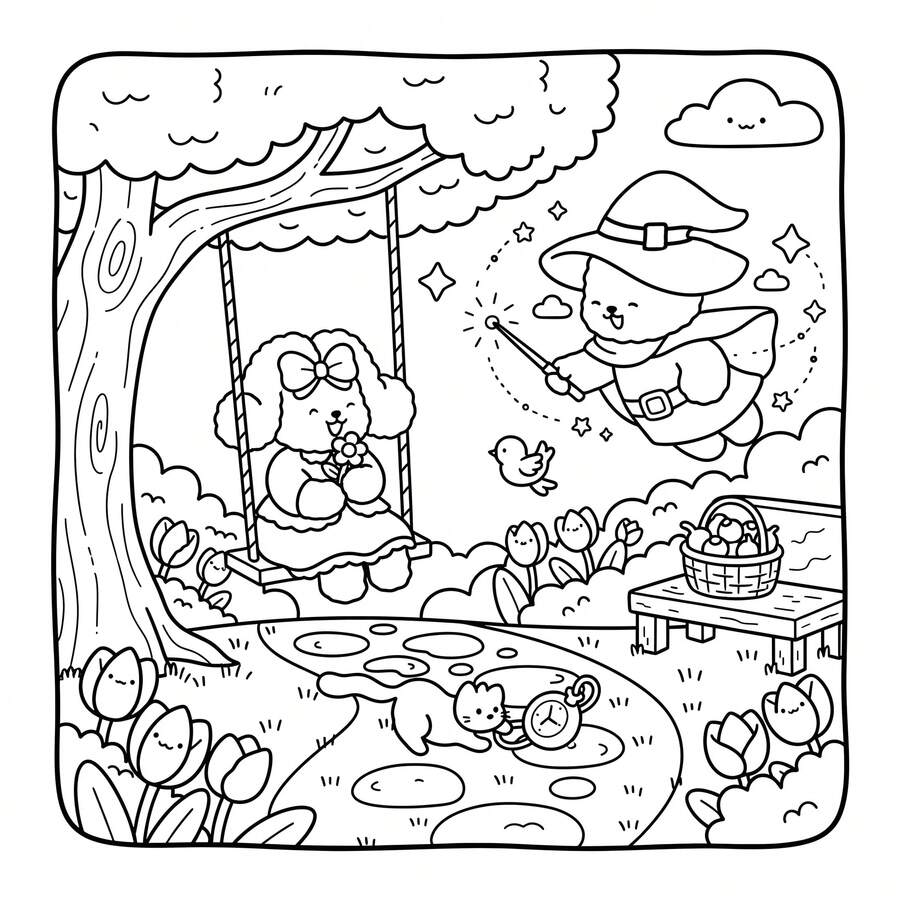 Fluff Fantasy : Livre de coloriage pour adultes et adolescents, mettant en scène des animaux adorables dans des scènes magiques et fantaisistes pour aider à réduire le stress