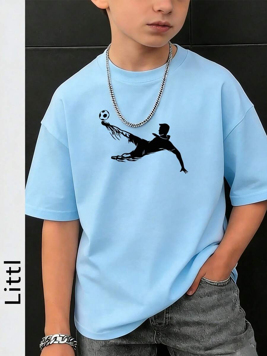 Tween Boys Casual Printed Rundringad Kortärmad T-shirt, Sommartopp - Babyblå - Visa 1