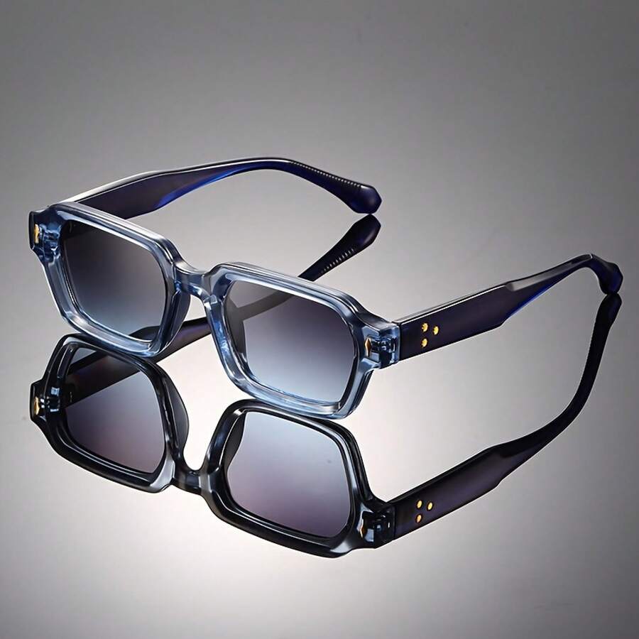 1 Piece Of Vintage Square Full-Frame Decorative Glasses, Lightweight And Durable Design, Unisex Eyewear, Suitable As A Gift For Birthdays, Valentine's Day, And Chinese New Year - C3 透明藍 - 查看 1