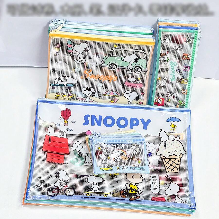 1个透明PVC拉链袋，便携式化妆包，学生文具收纳袋，卡通周边，随机图案 - 彩色 - 查看 1