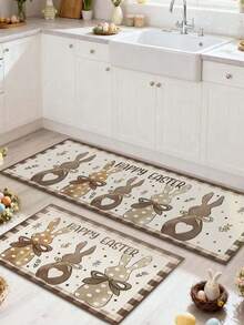 40*60cm/50*80cm/40*120cm Easter Bunny Kitchen Mat, Non-Slip Home Rug, Happy Easter Plaid Heart Rabbit Holiday Decor Carpet - Multicolor - View 10