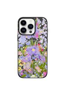 Matte Magnetic Phone Case For IPhone 16 Pro Max, 15 Pro Max, 11, 12, 13, 14 Pro Max, 14 Plus, 16 Plus, Solid Color, Shockproof Back With Purple Floral Oil Painting Style - Gold - View 12