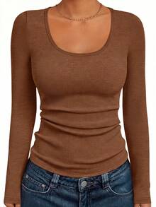 3pcs Women's Fashion Long Sleeve Round Neck Fitted Basic Shirt, Comfortable Long Sleeve T-Shirt, Spring/Autumn - Mixed Color 1 - View 4