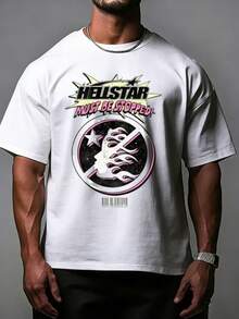 Hellstars Must Be Stopped Prohibited Flame Head Star Y2K Graphic T-Shirt,220g 100% Cotton,Round Neck Short Sleeve,White Streetwear Essential For Summer Going Out,Unisex Style - 白色 - 查看 1