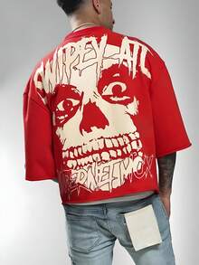 Internet Money T-Shirt, Internet Skull T-Shirt, 100% Pure Cotton, Y2K Style, Hip-Hop Street Elements, Digital Print, Perfect Gift. - 紅色 - 查看 1