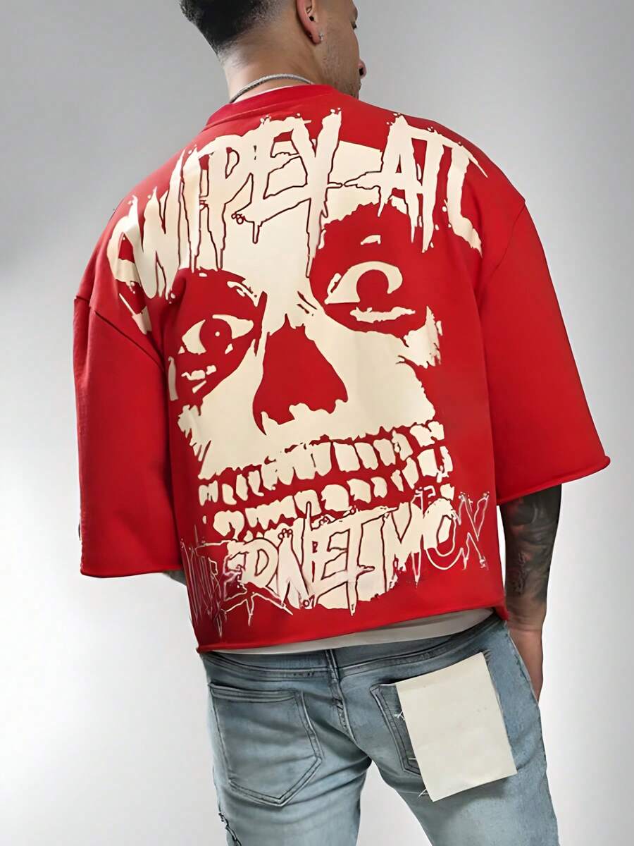 Internet Money T-Shirt, Internet Skull T-Shirt, 100% Pure Cotton, Y2K Style, Hip-Hop Street Elements, Digital Print, Perfect Gift. - 紅色 - 查看 1