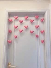 7pcs/Set 18pcs Heart-Shaped Home Decor Curtain, Featuring Heart And Star Patterns. High-Quality Wall Decor, No Drilling Required, Suitable For Girls' Theme Home Decor. Can Be Used As Wall Curtain, Home Decor, Cute Pink Heart-Shaped Curtain, Room Divider, Valentine's Day Heart Decor, Valentine's Gift, Party Supplies. - Multicolor - View 2