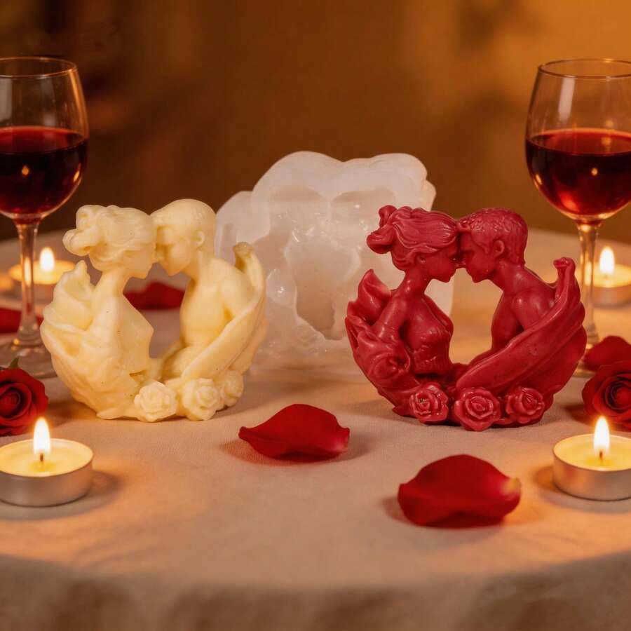 1pc Romantic Couple Silicone Mold - Heart Shaped Candle/Soap/Resin Mold, Suitable For Valentine's Day, Anniversary, Wedding Gifts, DIY Handmade, Polymer Clay, Gypsum, Epoxy Resin Art - Couples - View 1