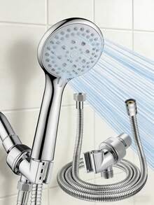 5-Setting High Pressure Handheld Shower Head Set, High Flow Showerhead With Adjustable Handheld Shower, Includes Brushed Nickel Wall Mount Bracket And 59-Inch Anti-Burst Hose. Suitable For Home And Hotel Bathrooms, Wall-Mounted Showers, Outdoor Showers And RV Showers, Ideal For Bathroom Upgrade, Providing A Refreshing Shower Experience, Great For Holiday Gifts And Daily Cleaning. - sliver-1pc - View 2