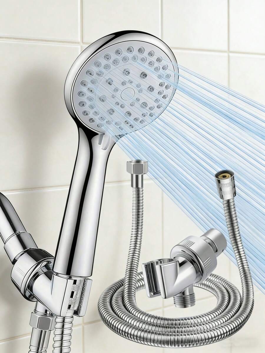 5-Setting High Pressure Handheld Shower Head Set, High Flow Showerhead With Adjustable Handheld Shower, Includes Brushed Nickel Wall Mount Bracket And 59-Inch Anti-Burst Hose. Suitable For Home And Hotel Bathrooms, Wall-Mounted Showers, Outdoor Showers And RV Showers, Ideal For Bathroom Upgrade, Providing A Refreshing Shower Experience, Great For Holiday Gifts And Daily Cleaning.