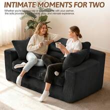 Convertible Sofa Bed, Pull Out Boneless Couch Loveseat Floor Sofa Bed With Pillows, 2-Seater Folding Sofa Loveseat Boneless Couch For Living Room, Bedroom, Apartment, Office - màu đen - Xem 3
