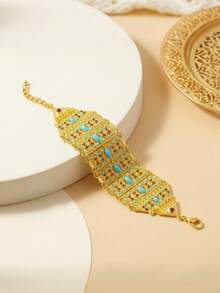 1件绿松石镶嵌镂空手链，女士派对饰品 - 金色 - 查看 6