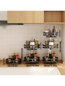 Especiero giratorio, plato giratorio Lazy Susan de varias capas, gira 360 grados, estantes ajustables, doble capa y un diseño giratorio que lo convierten en el especiero perfecto - Negro - Ver 4