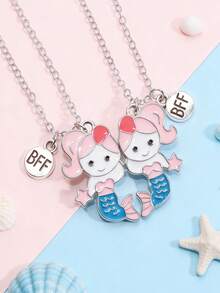 Bộ 2 mặt dây chuyền hình nàng tiên cá hoạt hình dễ thương cho trẻ em, chủ đề đại dương nghỉ dưỡng, thích hợp làm quà tặng cho chị em gái, bạn bè, đeo hàng ngày, quà tặng ngày lễ, v.v. - Một cỡ - Xem 2