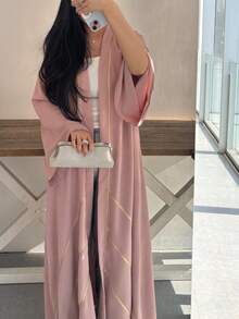 Gold Luxurious Robe With Sash, Open Front Robe, No Headscarf - Pink - View 2