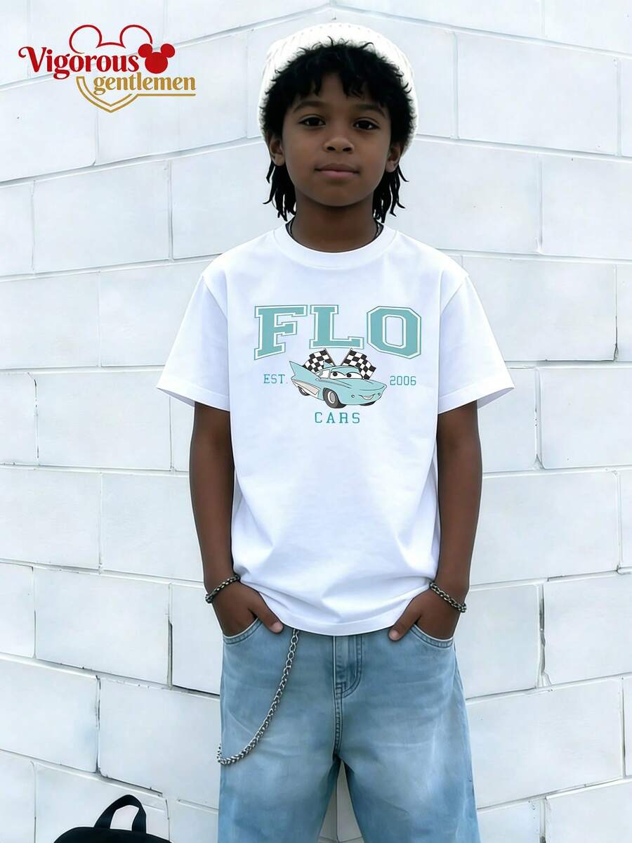 Disney Y2K Style Cars Flo Retro American Style Short Sleeve T-Shirt - 白色 - 查看 1