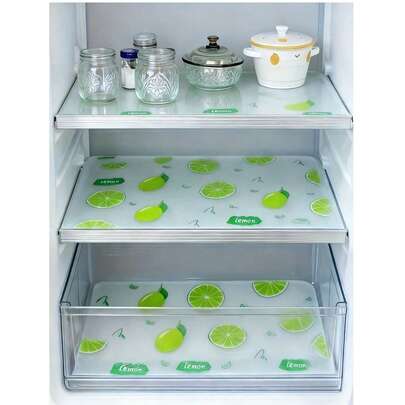 4pcs Waterproof Refrigerator Mats - Moisture-Proof, Anti-Slip Kitchen Accessories, Washable And Reusable, Made Of EVA Material With Lemon Pattern, Suitable For Refrigerator And Kitchen Decor, Also Can Be Used As Refrigerator Mats, Drawer Liners, Shelf Liners, Tablecloths, Shoe Cabinet Liners And Cabinet Liners. Valentine's Day Gift, Home Goods, Kitchen Supplies, DIY Crafts