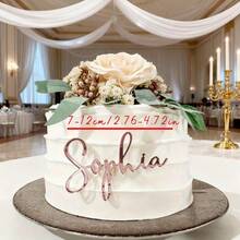 1pc Customized Laser Cut Acrylic Nameplate, Wedding Birthday Party Age Name Cake Topper, Table Number Card, Guest List Label, Suitable For S-Size With Number Decoration, Quinceanera Supplies, Mirror, Aesthetic - F-wedding Cake Name Label - View 10