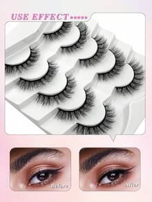 5 Cặp lông mi giả ENCHUW tự nhiên, mềm mại, làm từ lông chồn nhân tạo, lông mi giả xoăn. - màu đen - Xem 4