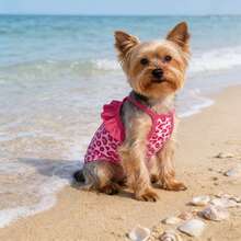 Đầm ren mùa hè thời trang họa tiết da báo, đầm hai chân, đầm cho chó Teddy, đầm dây cho chó nhỏ và chó con. - Màu Hồng Tươi - Xem 12