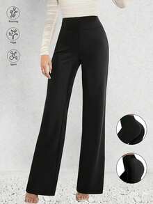 Women's High-Waisted Straight-Leg Sports Pants | Slimming And Draping Yoga Pants For Spring. New Style Straight-Leg Pants For Work, Fitness, Running. Straight-Leg Sports Pants, Women's Pants. - 深灰色 - 查看 4