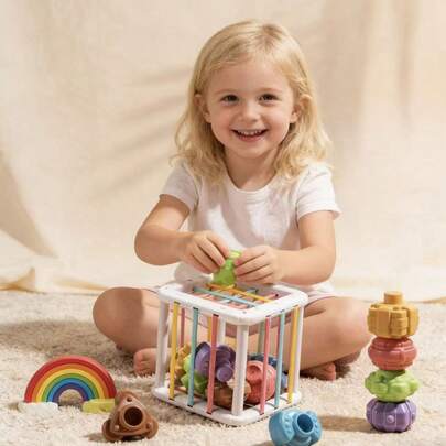 1 Set de Juguetes Montessori de Formas para Niños, Cubos Grandes de 14cm Coloridos y 6 Formas Texturizadas Multisensoriales, Útil para el Desarrollo de Habilidades y Entretenimiento Educativo, Adecuado para Niños de 0-3 Años, Regalo de Cumpleaños, Algunas Formas/Colores de Accesorios Aleatorios