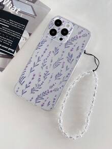 1pc Purple Branch Pattern Transparent Shockproof TPU Painted Thick Anti-Fall Painted Phone Case With Beaded Bracelet Accessory, Suitable For IPhone 16/16 Pro/16 Plus/16 Pro Max, 15 Pro Max, 16e, 15, 14, 13, X, XS, XR, 7/8, P13, P14, P11, P12, S25, S25 Plus, S25 Ultra, A16, A36, A26, A56, A50, A12, A32, A52, A72, A51, A21S, A13, A14, S22 Ultra, S23, A33, A53, S20 FE - Multicolor - View 4