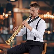 Straight Soprano Saxophone, B Flat, Brass Saxophone Beginner Kit With Carrying Case, Mouthpiece, Cleaning Cloth Rod, Gloves, Neck Strap, 23 Keys Soprano Sax Kit, For Beginners Students, Gold - Kèn saxophone soprano thẳng - Xem 9