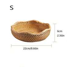 1 chiếc khay tròn viền lượn sóng bằng mây, giỏ đựng rau củ quả nhà bếp, hộp đựng đồ đan thủ công. - màu nâu - Xem 8