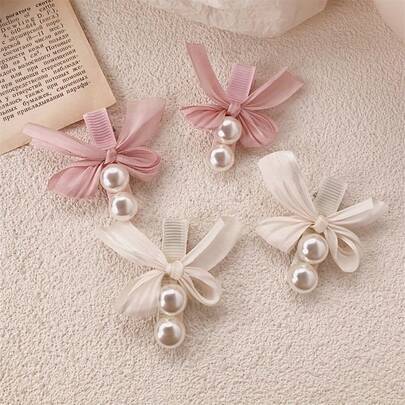 2pcs, Elegant Bow Hair Clip, Lace Pearl Decorated Hair Accessory, Suitable For All Seasons, Suitable For Girls' Weddings, Parties, Dances, And Daily Outfits
