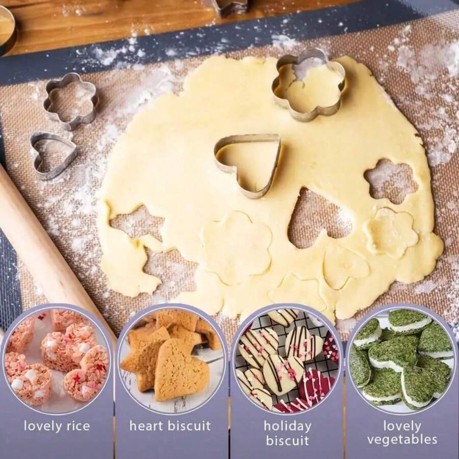 20pcs Stainless Steel Baking Molds, Heart, Star, Flower, Round Cookie Cutters, Suitable For Fruit, Icing Cookies Shaping, Birthday Party, Christmas, Valentine's Day Decoration - Silver - View 1