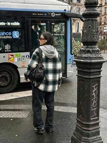 Women's Spring And Summer Retro Plaid Jacket - Lightweight And Breathable, Daily And Formal Wear Jacket - Elegant Women's Coat, Multiple Color Options, Versatile Layering Piece, Loose Fit, Structured Design, Summer Fashion Hoodie, Casual Wear, Summer Coat, Summer Jacket, Summer Women's Clothing, Summer Cardigan - 綠色 - 查看 3