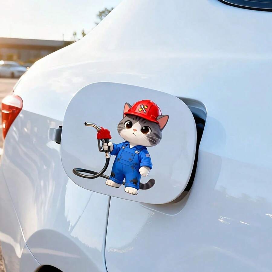 1张可爱加油猫油箱贴纸,防水耐用,适用于汽车、SUV、摩托车油箱装饰,乙烯基材质。 - 裝飾貼紙 - 查看 1