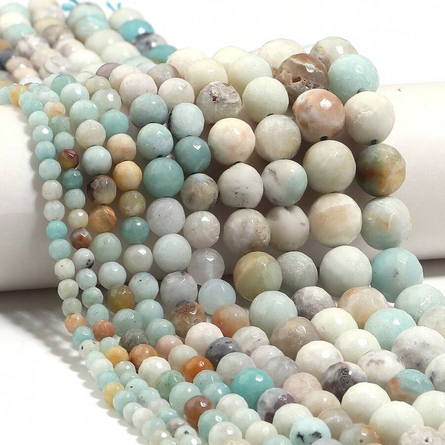 1 chuỗi hạt đá tự nhiên Amazonite, hạt đá tròn, hạt đá khối lập phương, hạt đá rời thời trang dùng để làm trang sức DIY, vòng tay, vòng cổ, bông tai.