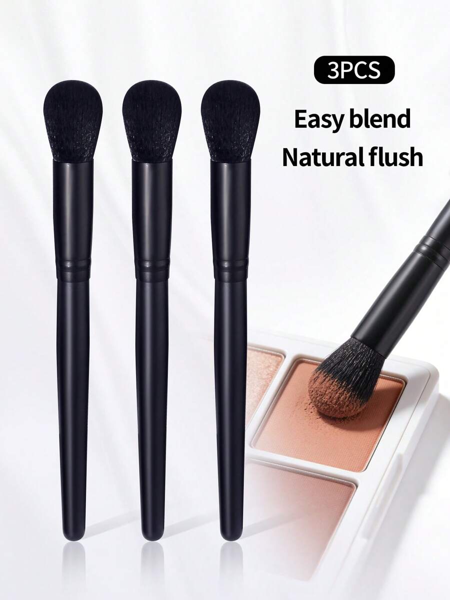 3pcs Blush Brushes, Soft Fiber Hair Portable Travel Makeup Brushes, Foundation Brush, Concealer Brush, Powder Brush, Contour Brush, Highlighter Brush, Blush Makeup Tools