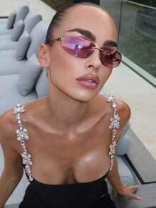 1PC European And American Summner New Y2K Girl Fashion Glasses, Letter Integrated Fashion Glasses, Y2K Wrap Around Fashion Glasses Beach Accessories Women Glasses Shades Preppy Style Back To School Wrap Shape Temple Decor - 塗料粉 - 查看 6