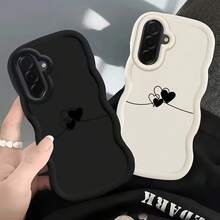 1pc Big Wave Dopamine Inspired Dual Heart Couple Phone Case Compatible With Note 14 4G/Galaxy A56/ Hot 30/ Moto E30/Smart 7, Smart 8/Honor X7, X8, X8A, X8B, X8C - White - View 4