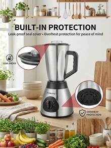 SOKANY 03012 1.5升多功能烹饪机二合一玻璃台式榨汁机，3档可调速，适用于制作冷冻果汁、奶昔、冰沙和酱料，银色 - 日規A型插(100V) - 查看 8