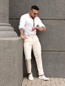 Men's Tailored Trousers With Side Adjustment - Màu be - Xem 4